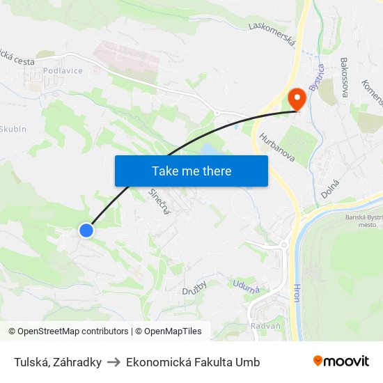 Tulská, Záhradky to Ekonomická Fakulta Umb map