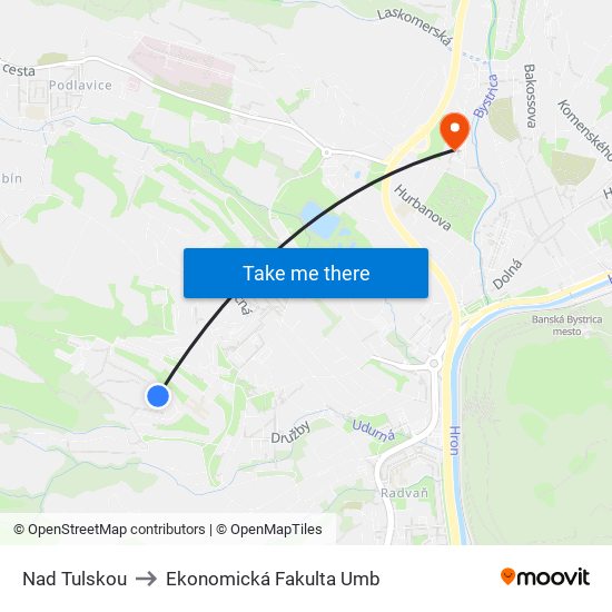 Nad Tulskou to Ekonomická Fakulta Umb map