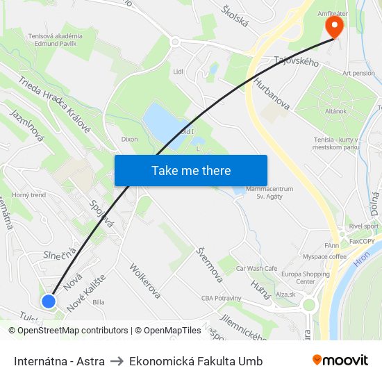 Internátna - Astra to Ekonomická Fakulta Umb map