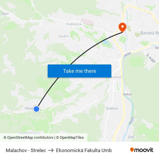 Malachov - Strelec to Ekonomická Fakulta Umb map