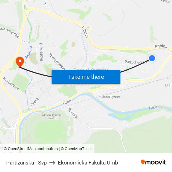 Partizánska - Svp to Ekonomická Fakulta Umb map