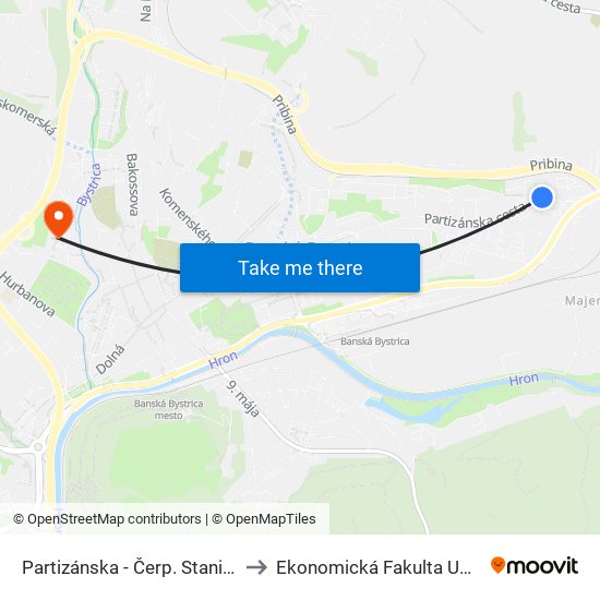Partizánska - Čerp. Stanica to Ekonomická Fakulta Umb map