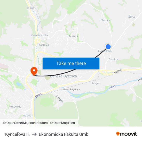 Kynceľová Ii. to Ekonomická Fakulta Umb map