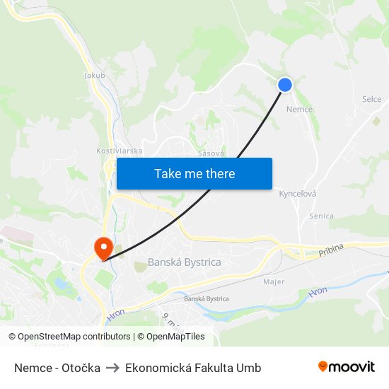 Nemce - Otočka to Ekonomická Fakulta Umb map