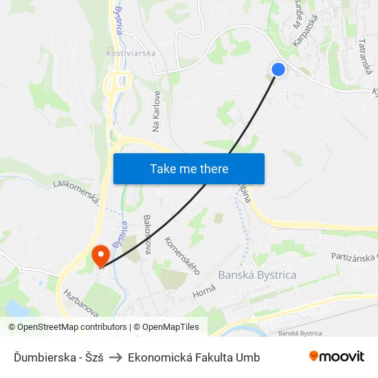 Ďumbierska - Šzš to Ekonomická Fakulta Umb map