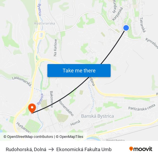 Rudohorská, Dolná to Ekonomická Fakulta Umb map