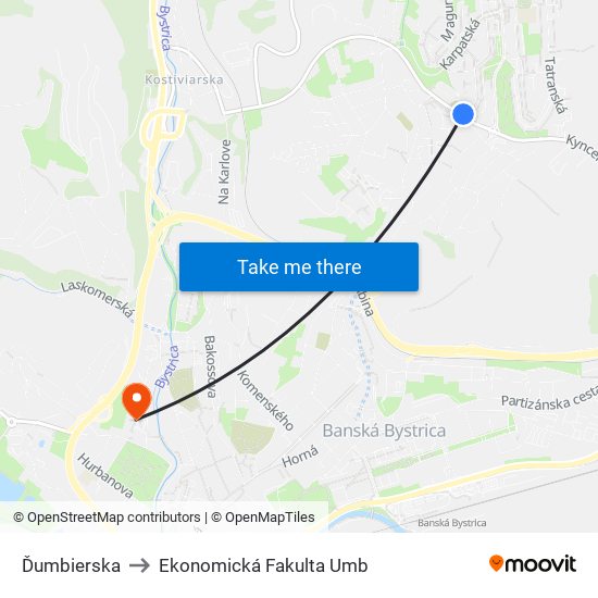 Ďumbierska to Ekonomická Fakulta Umb map