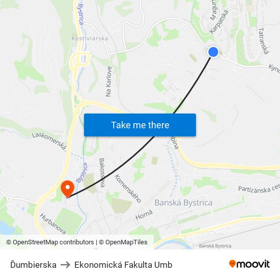 Ďumbierska to Ekonomická Fakulta Umb map