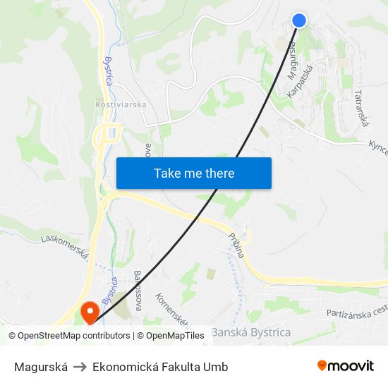 Magurská to Ekonomická Fakulta Umb map