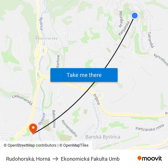 Rudohorská, Horná to Ekonomická Fakulta Umb map