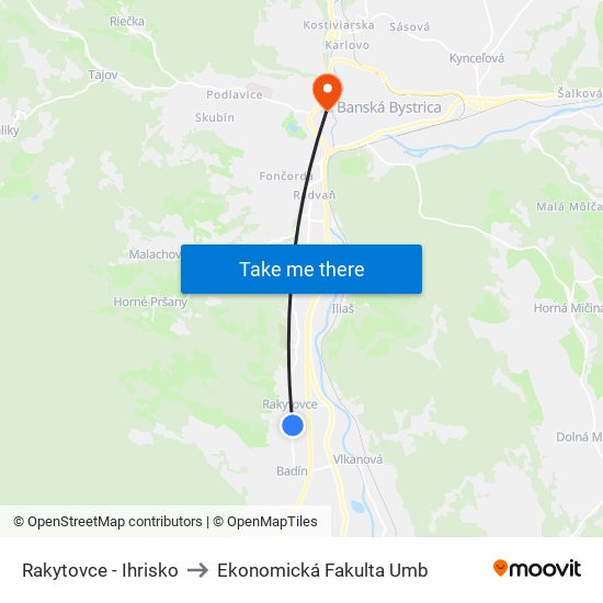 Rakytovce - Ihrisko to Ekonomická Fakulta Umb map