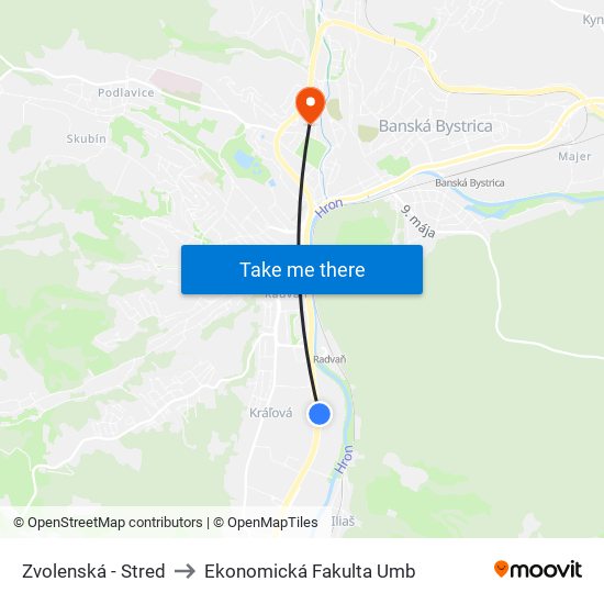 Zvolenská - Stred to Ekonomická Fakulta Umb map