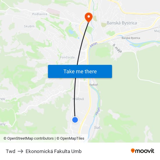 Twd to Ekonomická Fakulta Umb map