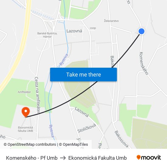 Komenského - Pf Umb to Ekonomická Fakulta Umb map