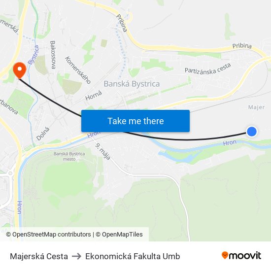 Majerská Cesta to Ekonomická Fakulta Umb map