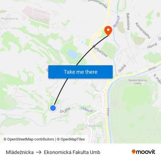 Mládežnícka to Ekonomická Fakulta Umb map