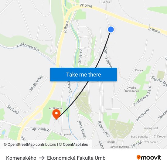 Komenského to Ekonomická Fakulta Umb map