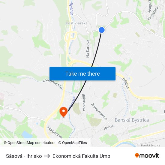 Sásová - Ihrisko to Ekonomická Fakulta Umb map