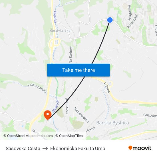 Sásovská Cesta to Ekonomická Fakulta Umb map