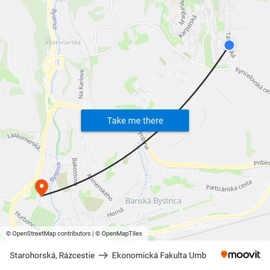 Starohorská, Rázcestie to Ekonomická Fakulta Umb map