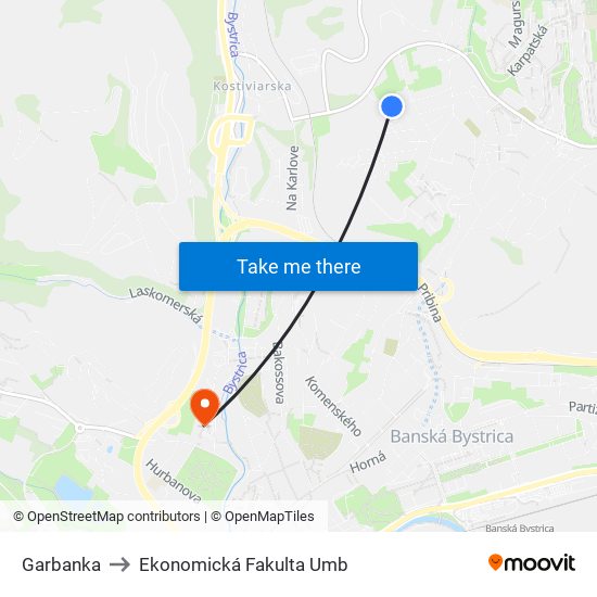 Garbanka to Ekonomická Fakulta Umb map