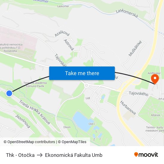 Thk - Otočka to Ekonomická Fakulta Umb map