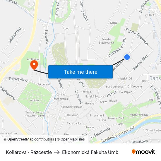 Kollárova - Rázcestie to Ekonomická Fakulta Umb map