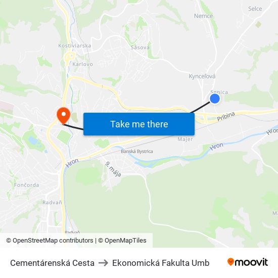 Cementárenská Cesta to Ekonomická Fakulta Umb map