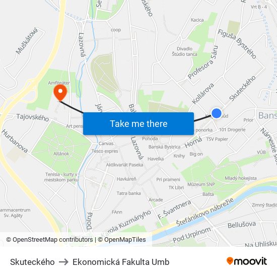 Skuteckého to Ekonomická Fakulta Umb map