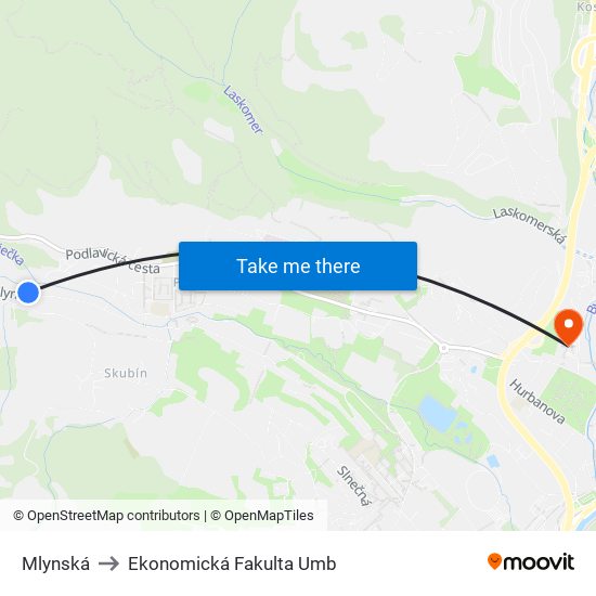 Mlynská to Ekonomická Fakulta Umb map