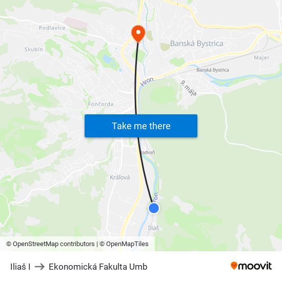 Iliaš I to Ekonomická Fakulta Umb map