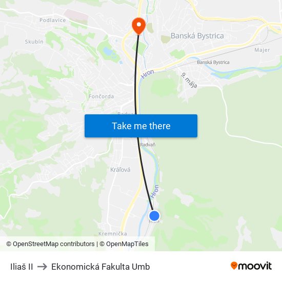 Iliaš II to Ekonomická Fakulta Umb map