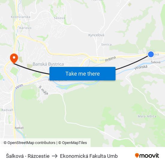 Šalková - Rázcestie to Ekonomická Fakulta Umb map