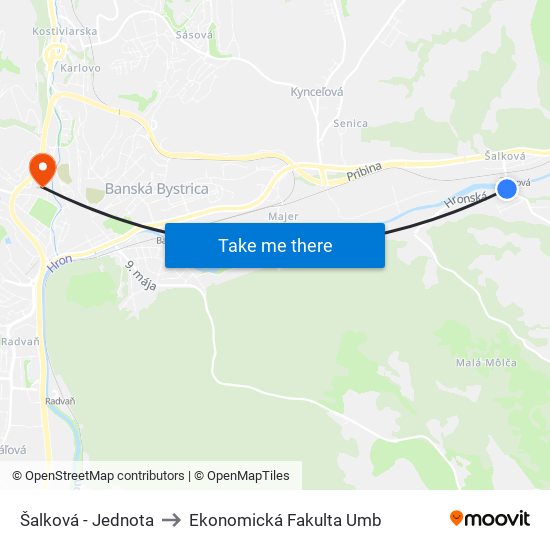 Šalková - Jednota to Ekonomická Fakulta Umb map