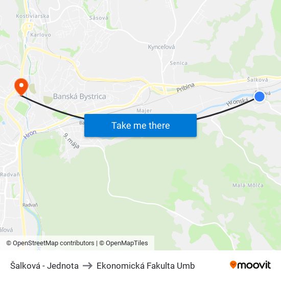 Šalková - Jednota to Ekonomická Fakulta Umb map