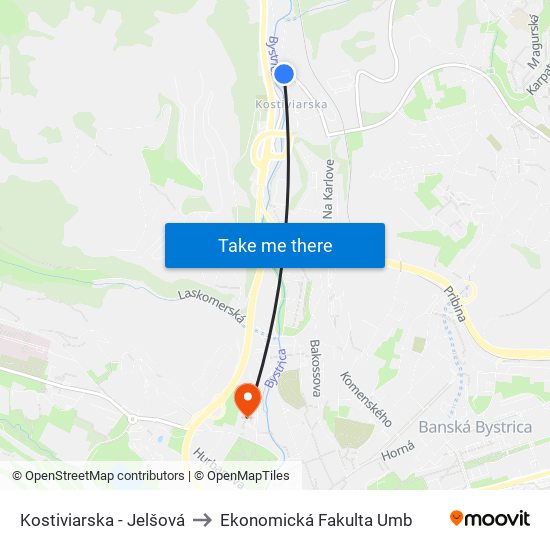 Kostiviarska - Jelšová to Ekonomická Fakulta Umb map