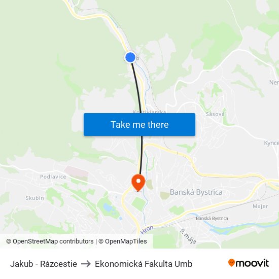 Jakub - Rázcestie to Ekonomická Fakulta Umb map