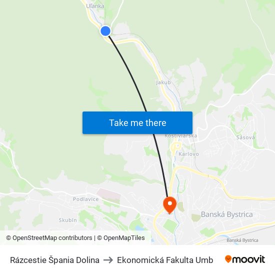 Rázcestie Špania Dolina to Ekonomická Fakulta Umb map