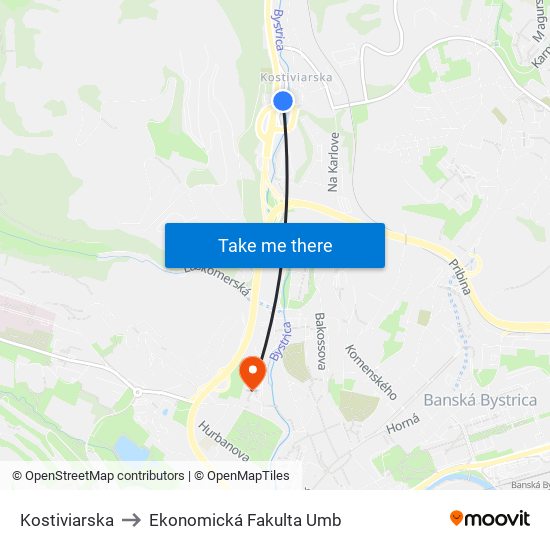 Kostiviarska to Ekonomická Fakulta Umb map