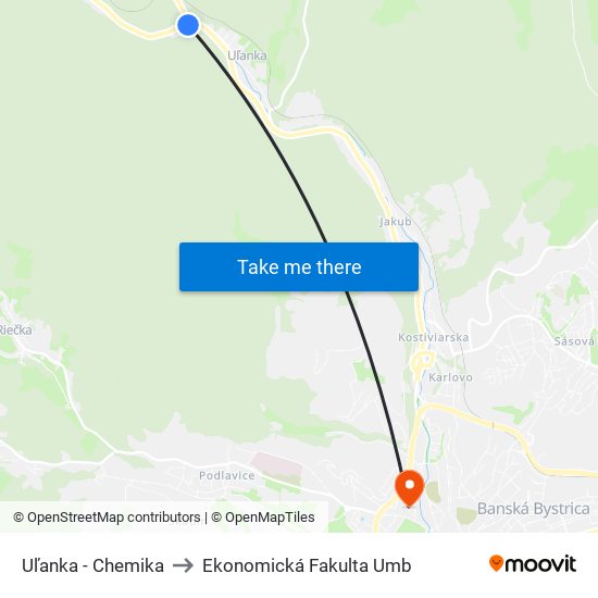 Uľanka - Chemika to Ekonomická Fakulta Umb map