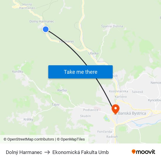 Dolný Harmanec to Ekonomická Fakulta Umb map