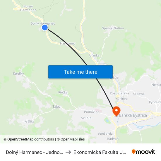 Dolný Harmanec - Jednota to Ekonomická Fakulta Umb map