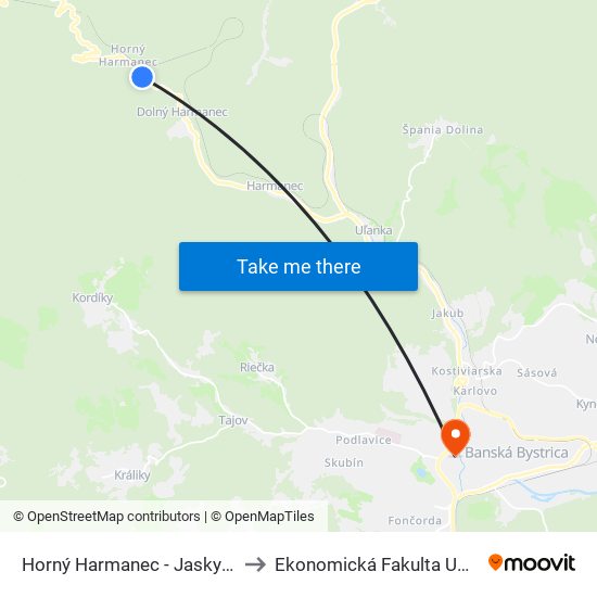 Horný Harmanec - Jaskyňa to Ekonomická Fakulta Umb map