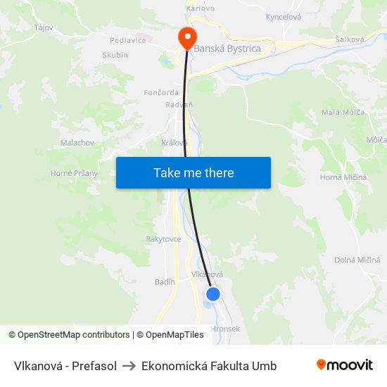 Vlkanová - Prefasol to Ekonomická Fakulta Umb map