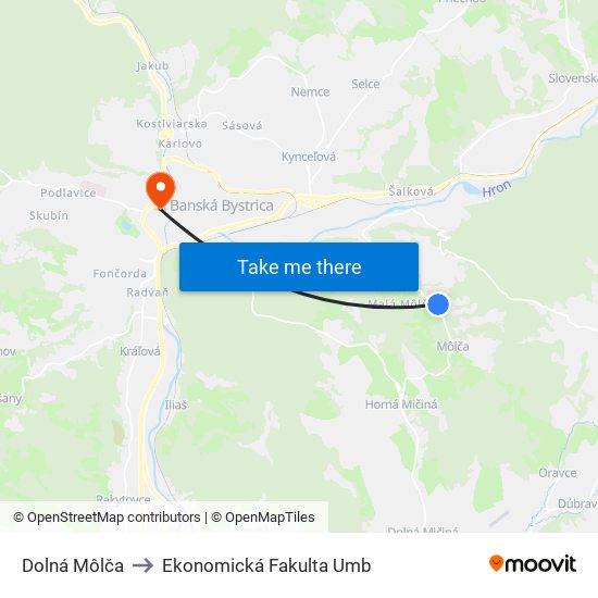 Dolná Môlča to Ekonomická Fakulta Umb map