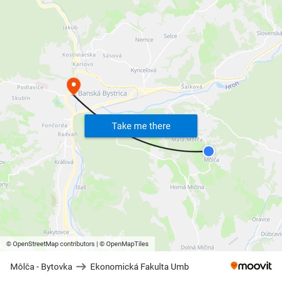 Môlča - Bytovka to Ekonomická Fakulta Umb map