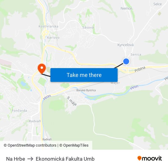 Na Hrbe to Ekonomická Fakulta Umb map