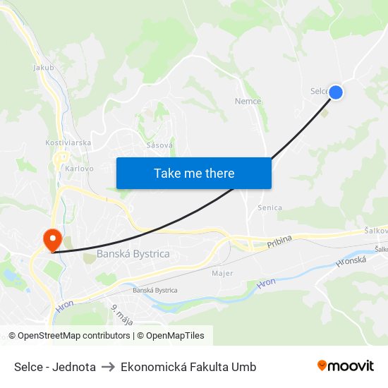 Selce - Jednota to Ekonomická Fakulta Umb map