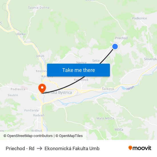 Priechod - Rd to Ekonomická Fakulta Umb map