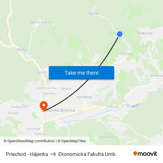 Priechod - Hájenka to Ekonomická Fakulta Umb map